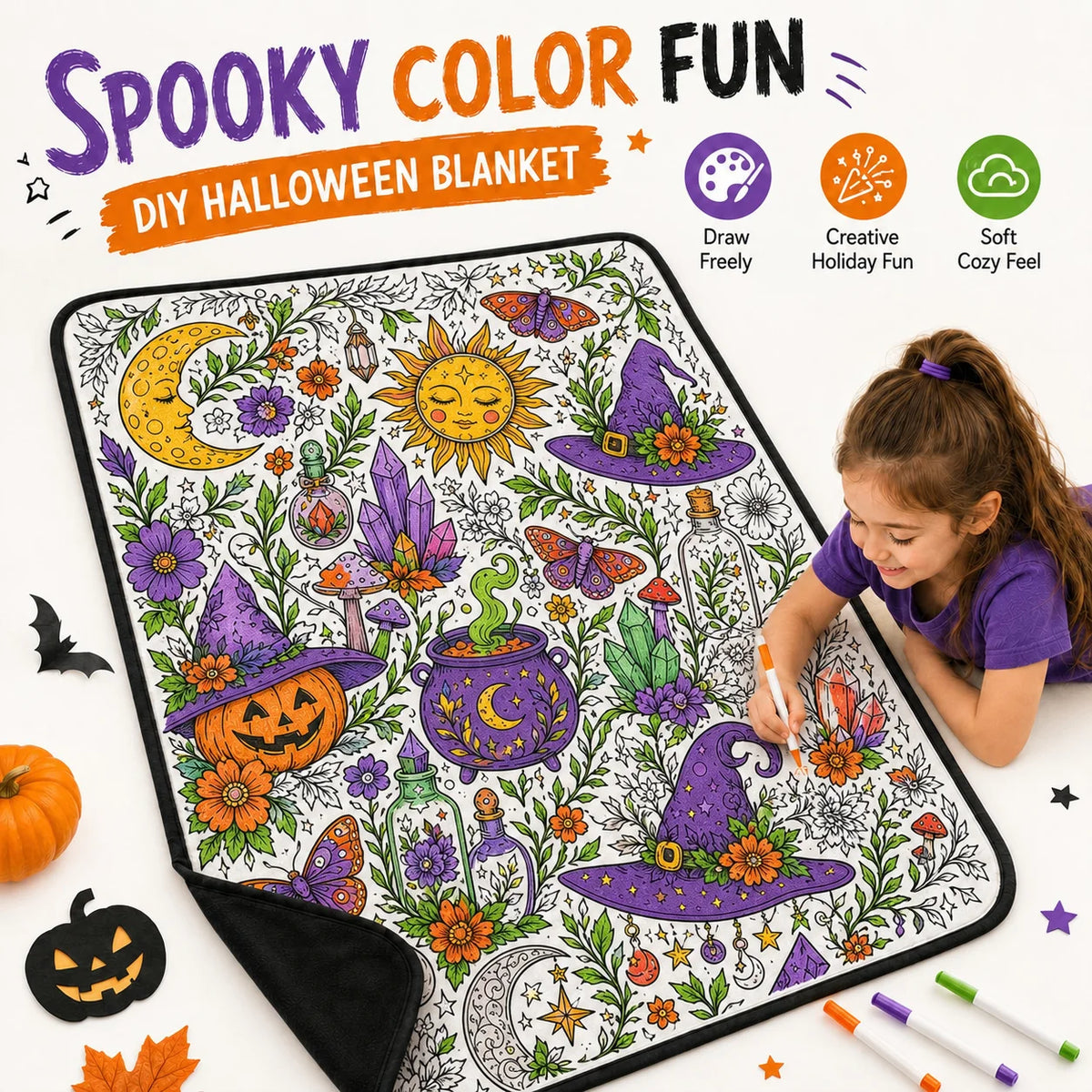 Washable DIY Doodle Graffiti Blanket for Kids Halloween Activity