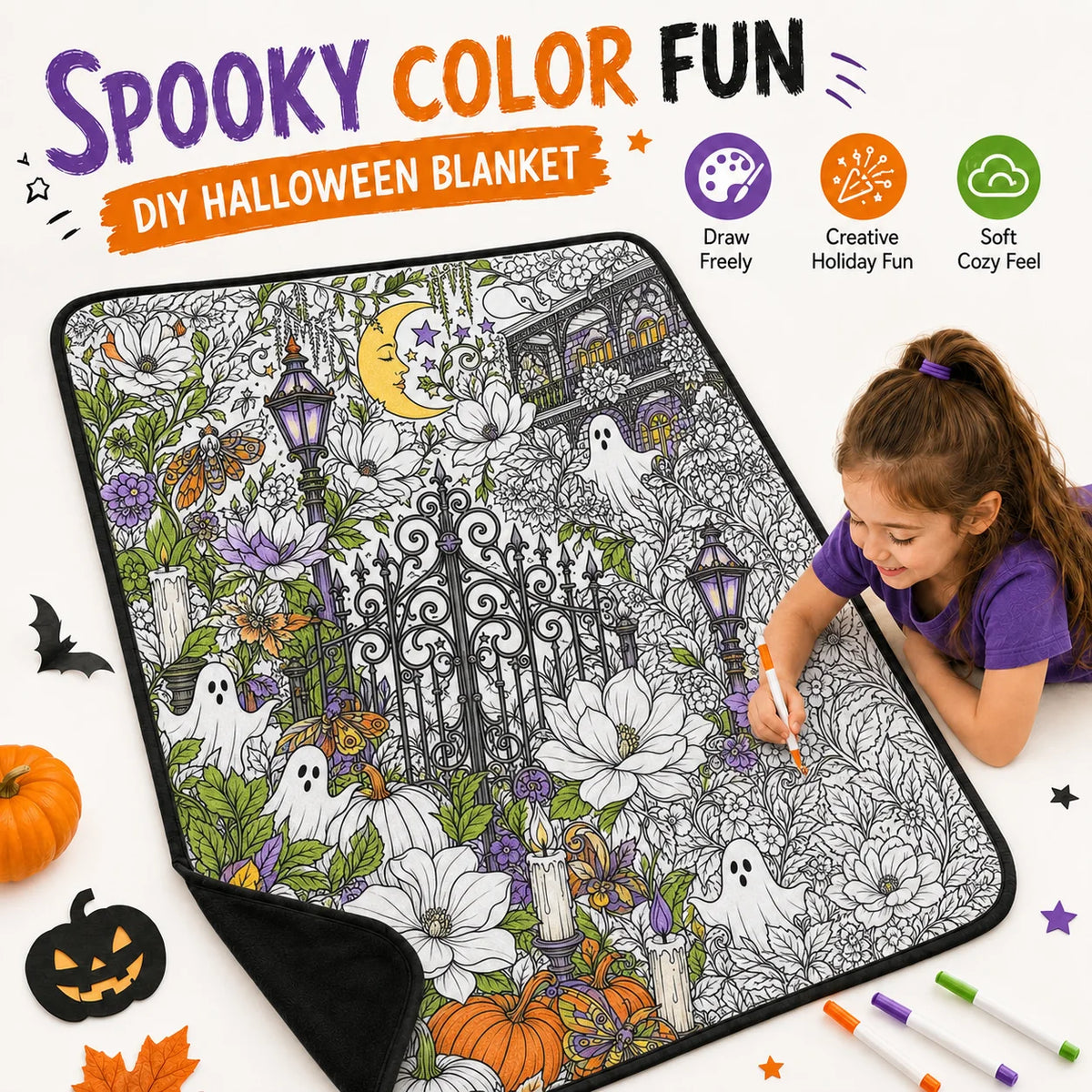 Washable DIY Doodle Graffiti Blanket for Kids Halloween Activity