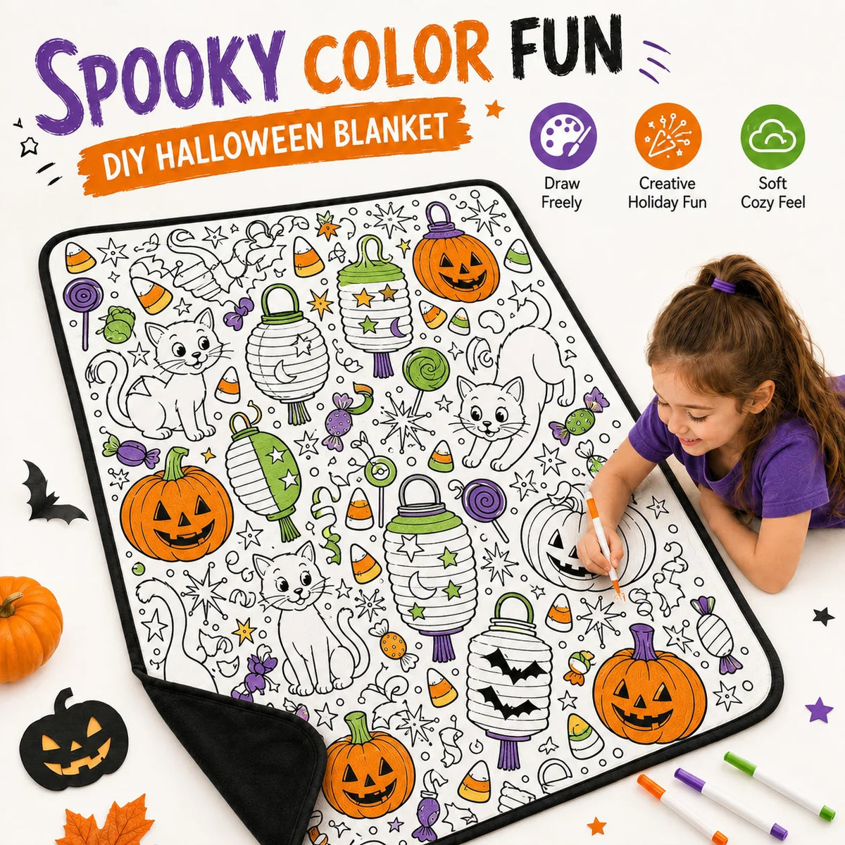 Washable DIY Doodle Graffiti Blanket for Kids Halloween Activity