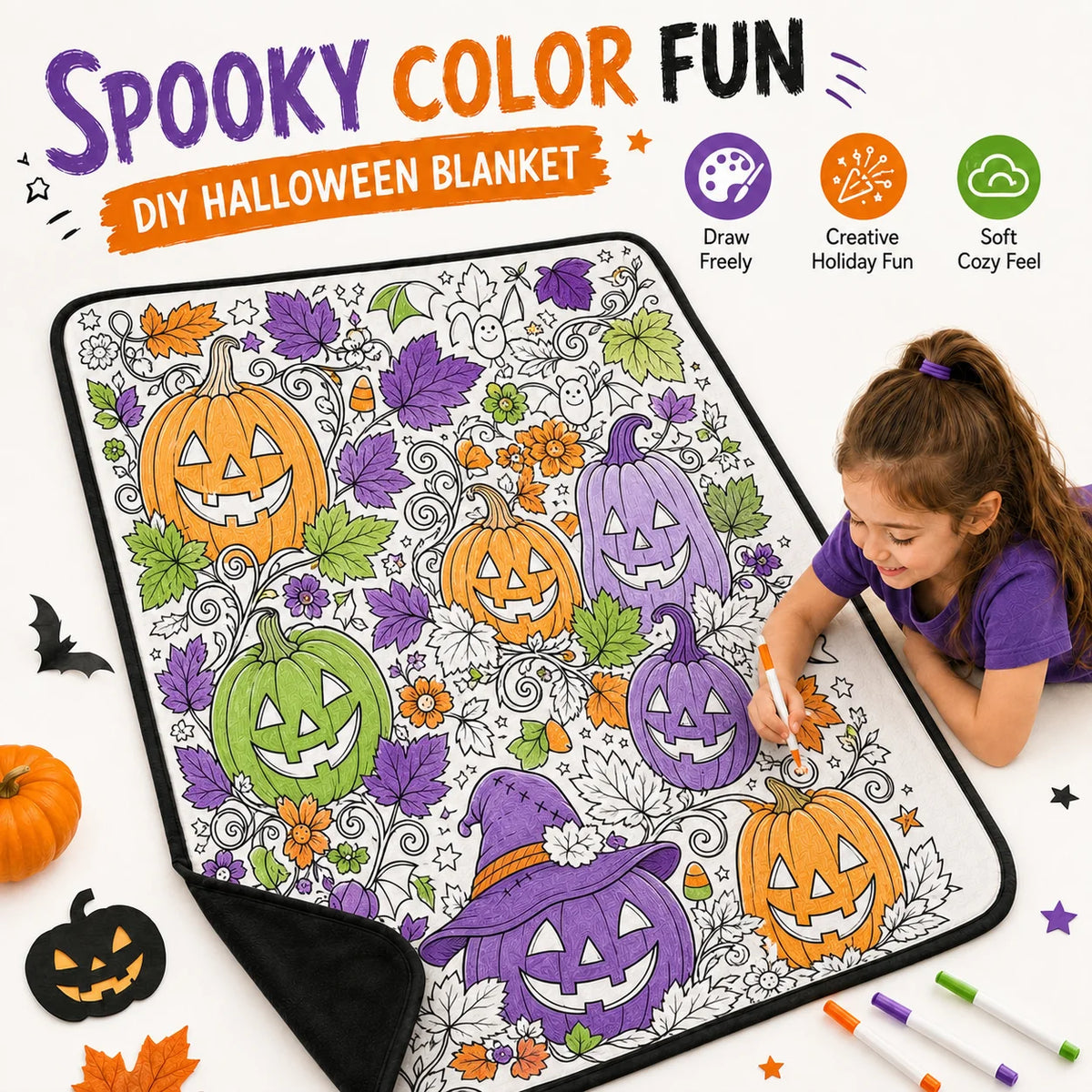 Washable DIY Doodle Graffiti Blanket for Kids Halloween Activity