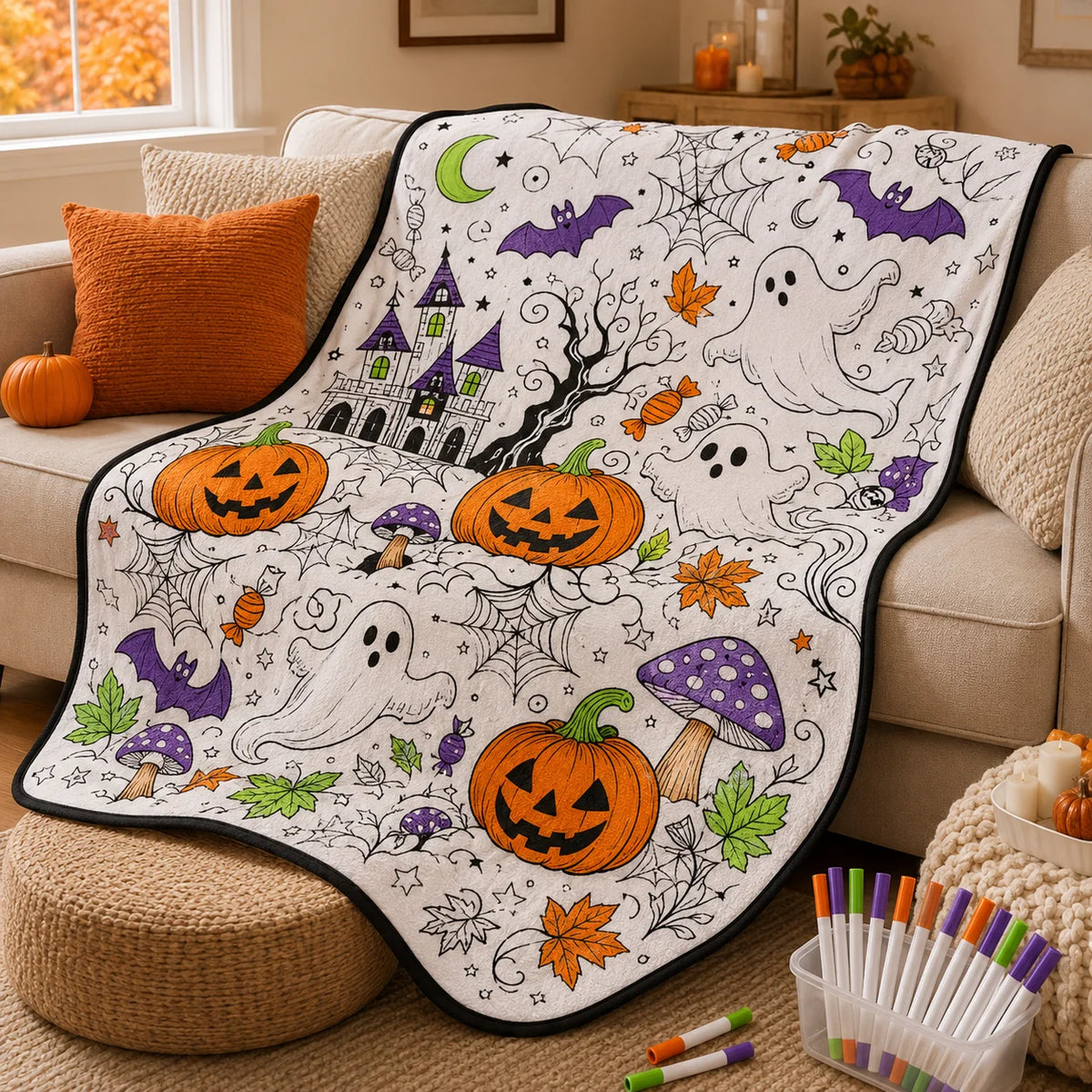 Washable DIY Doodle Graffiti Blanket for Kids Halloween Activity
