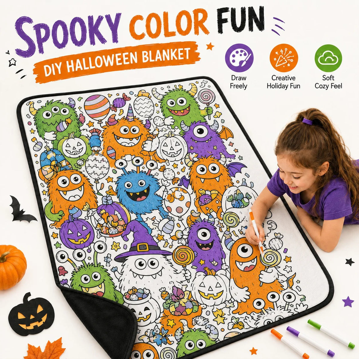 Washable DIY Doodle Graffiti Blanket for Kids Halloween Activity
