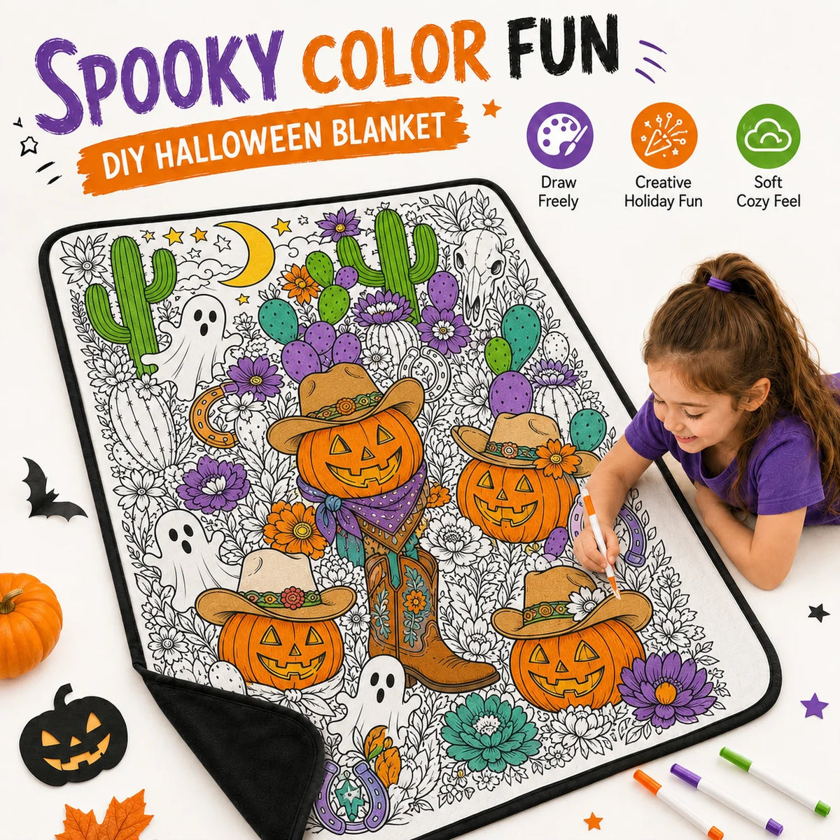 Washable DIY Doodle Graffiti Blanket for Kids Halloween Activity