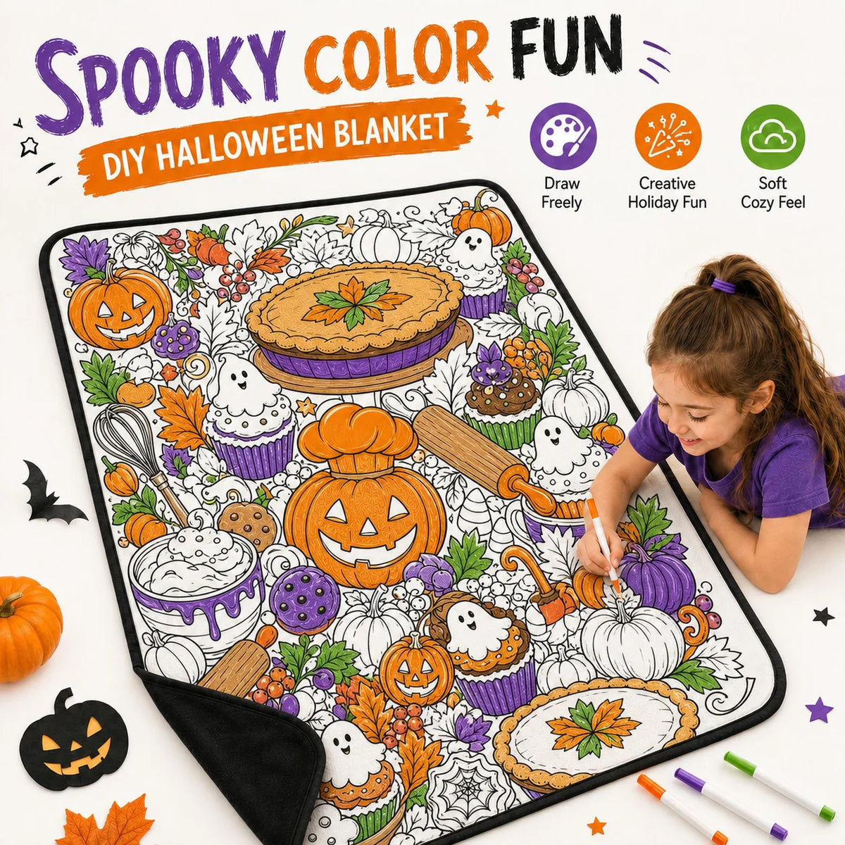 Washable DIY Doodle Graffiti Blanket for Kids Halloween Activity