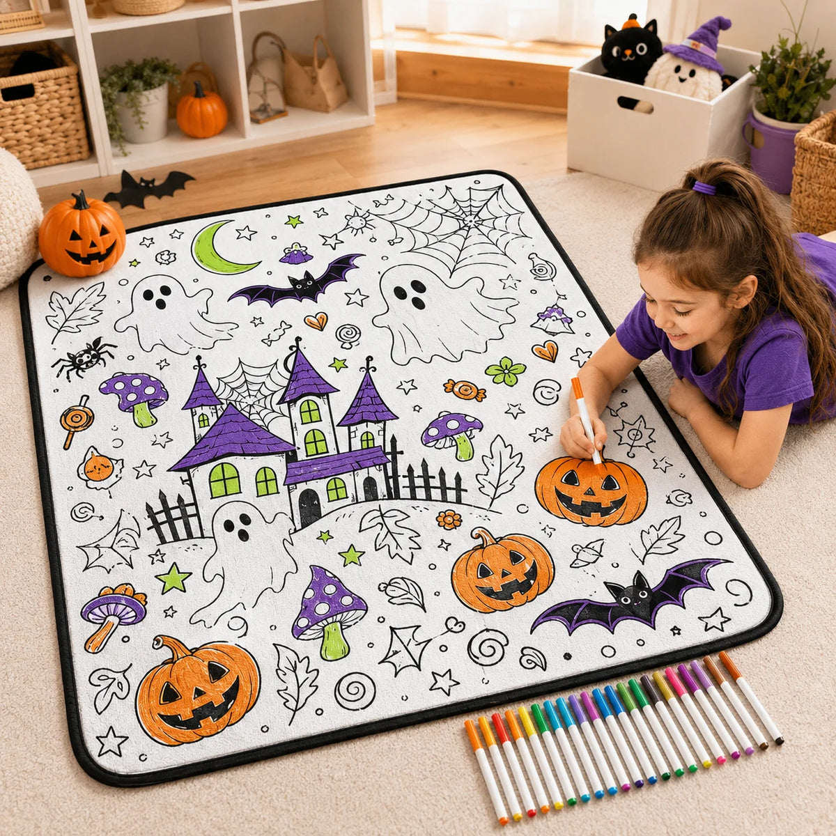 Washable DIY Doodle Graffiti Blanket for Kids Halloween Activity