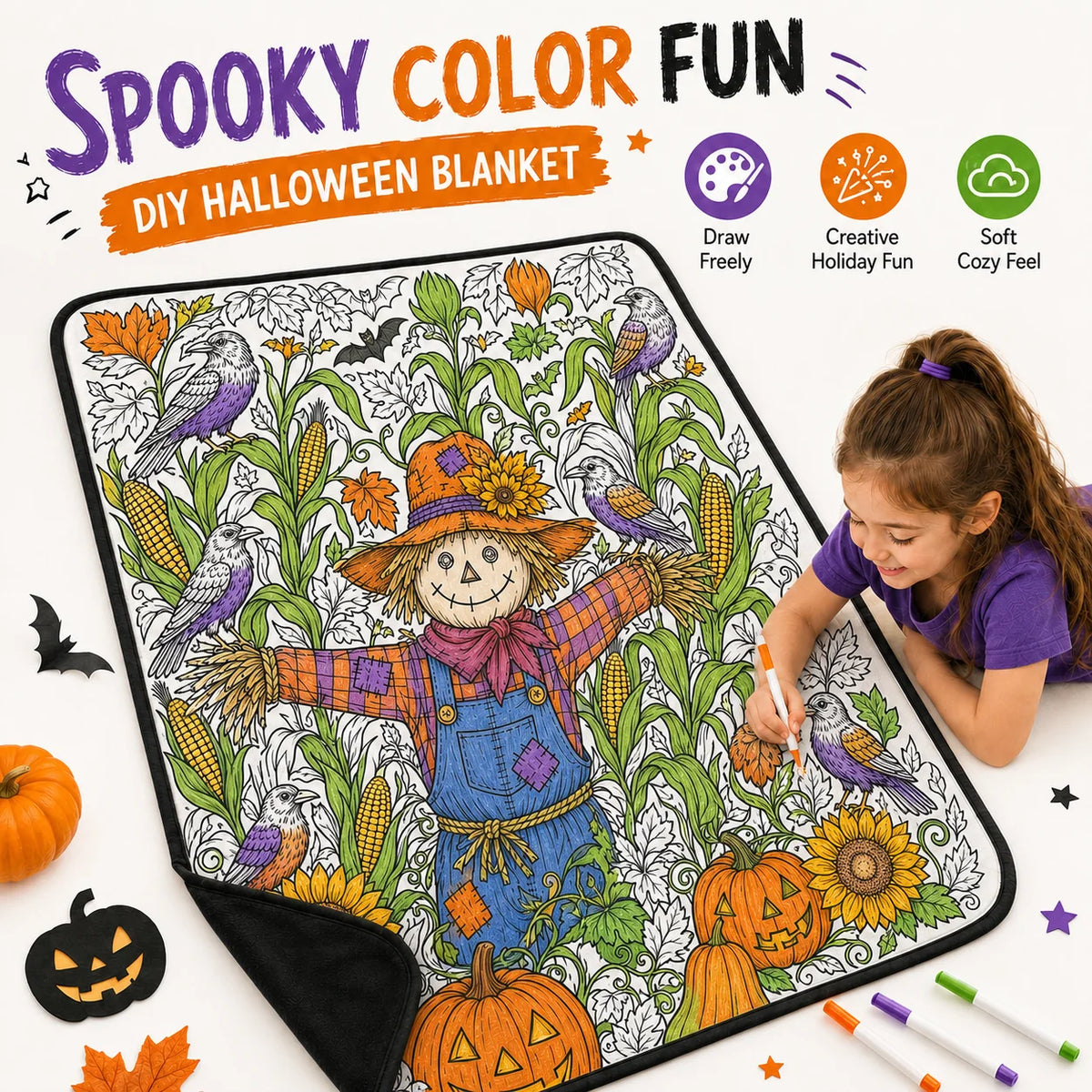 Washable DIY Doodle Graffiti Blanket for Kids Halloween Activity