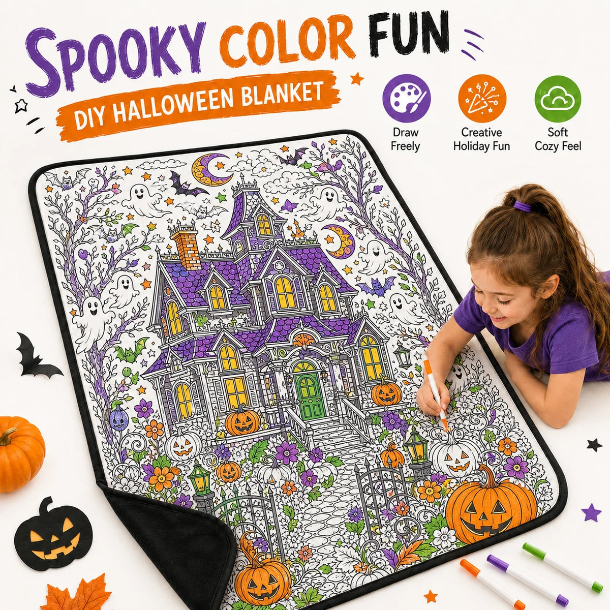 Washable DIY Doodle Graffiti Blanket for Kids Halloween Activity