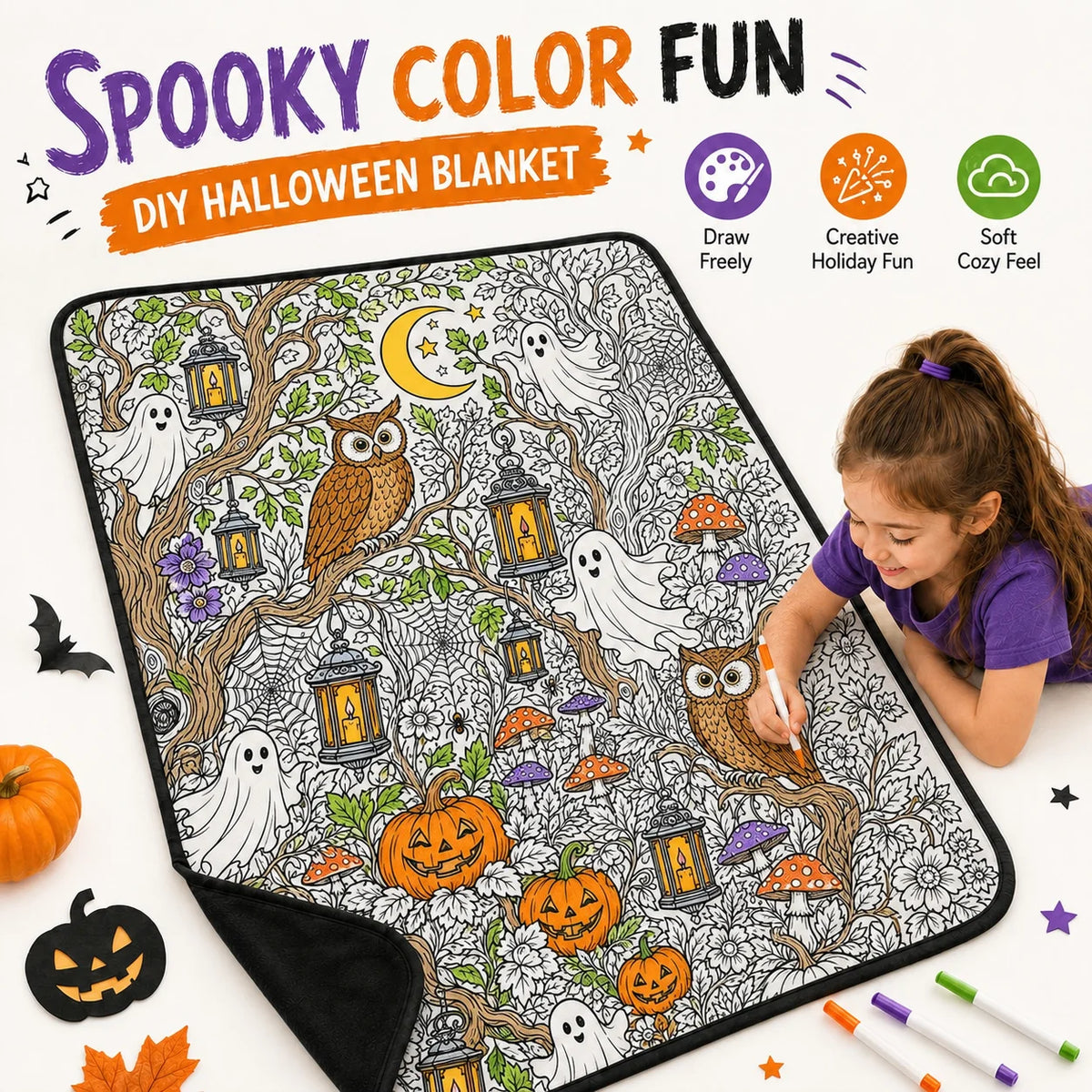 Washable DIY Doodle Graffiti Blanket for Kids Halloween Activity