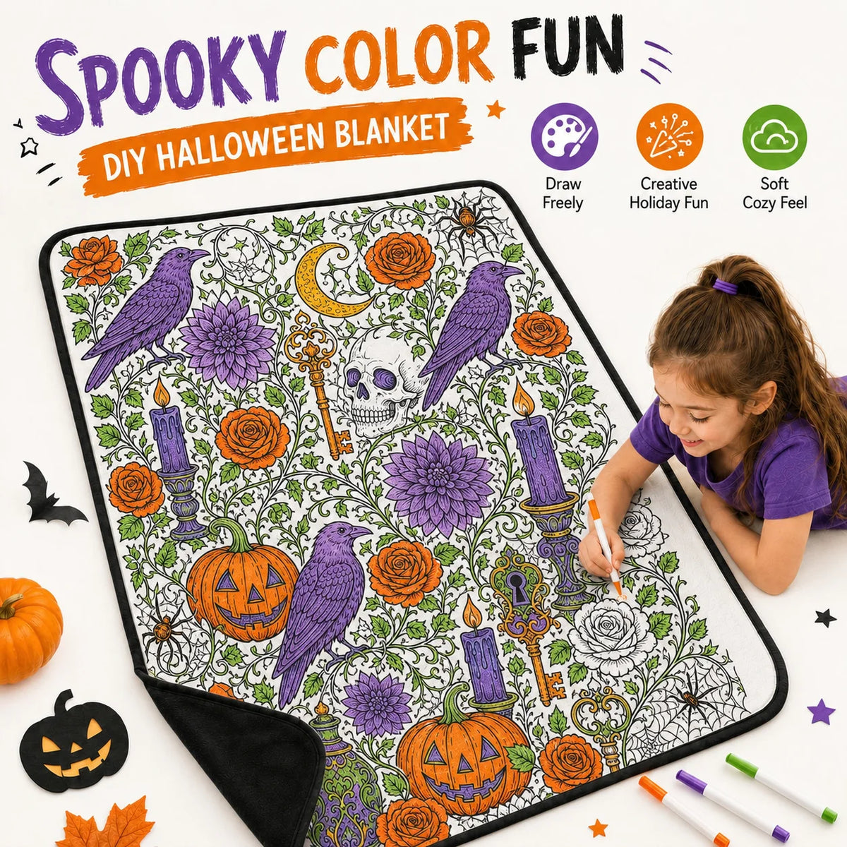 Washable DIY Doodle Graffiti Blanket for Kids Halloween Activity