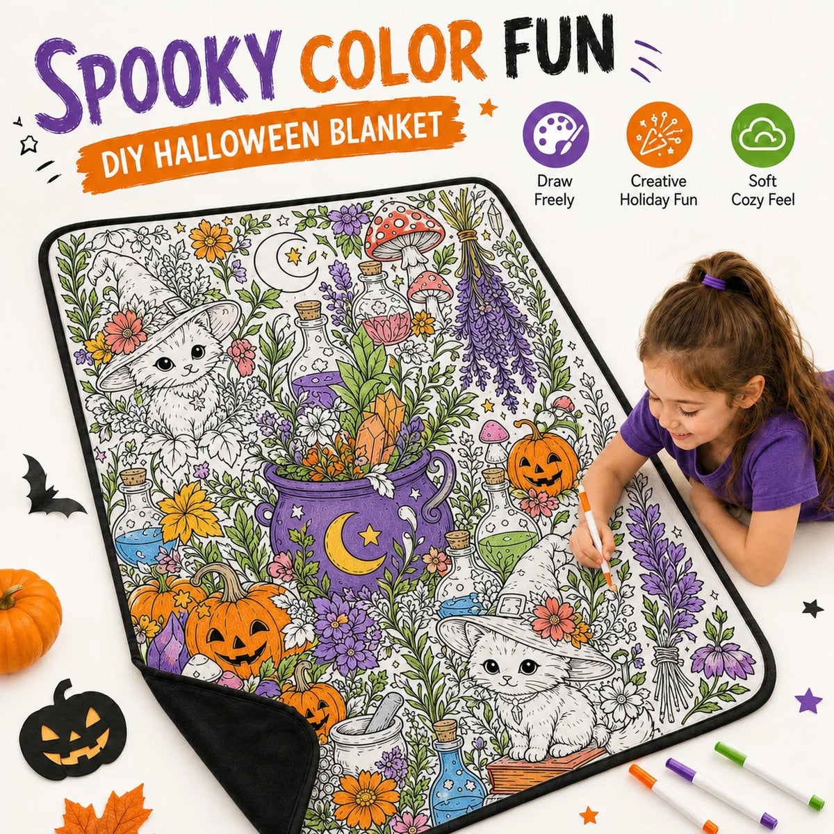 Washable DIY Doodle Graffiti Blanket for Kids Halloween Activity