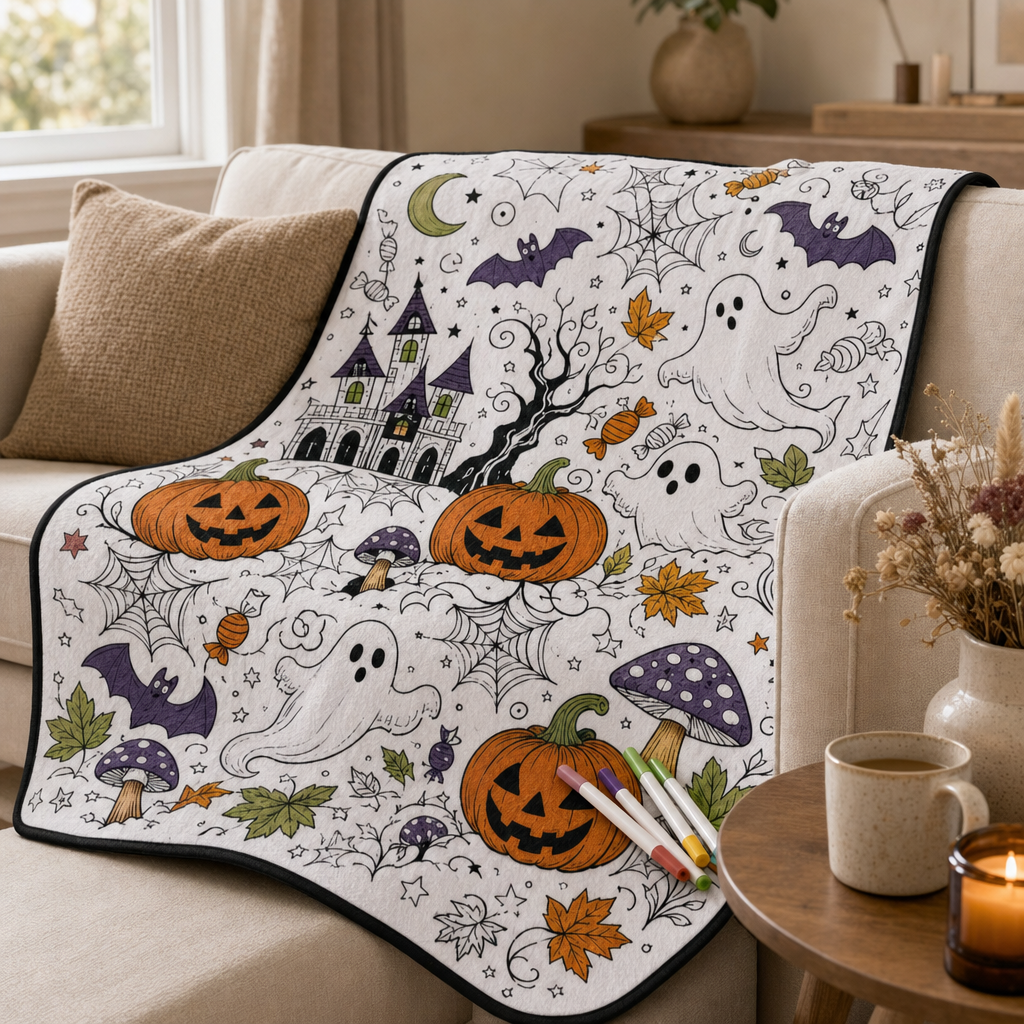 DIY Halloween Coloring Blanket, Ghost Playtime (Vertical) scene