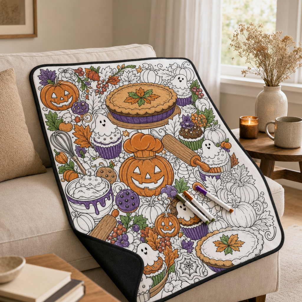 DIY Halloween Coloring Blanket, Halloween Bakery scene