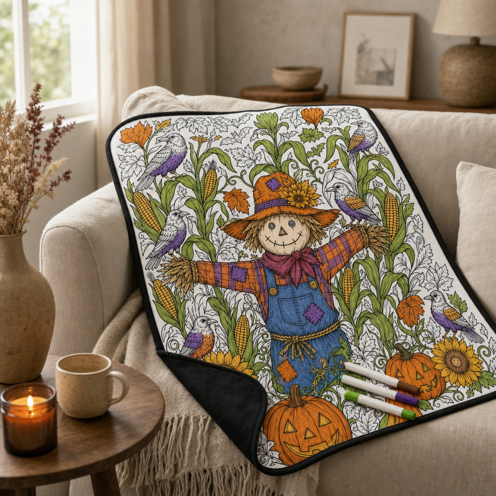 DIY Halloween Coloring Blanket, Scarecrow scene