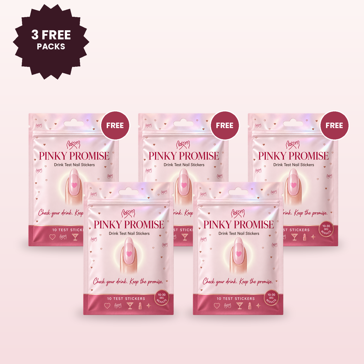 Pinky Promise Drink Test Nail Stickers, Buy 2 Get 3 Free: 5 packs, 50 stickers