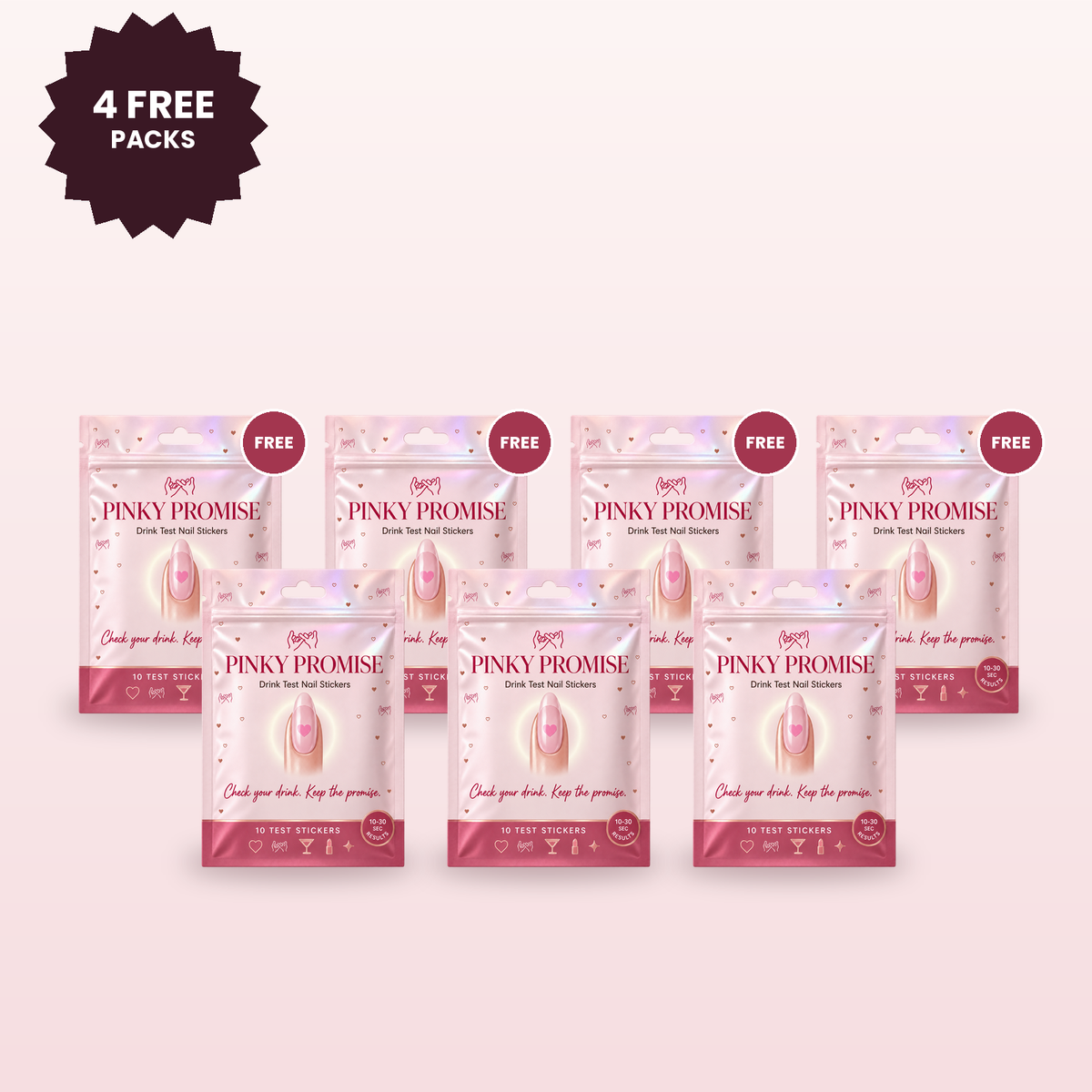 Pinky Promise Drink Test Nail Stickers, Buy 3 Get 4 Free: 7 packs, 70 stickers