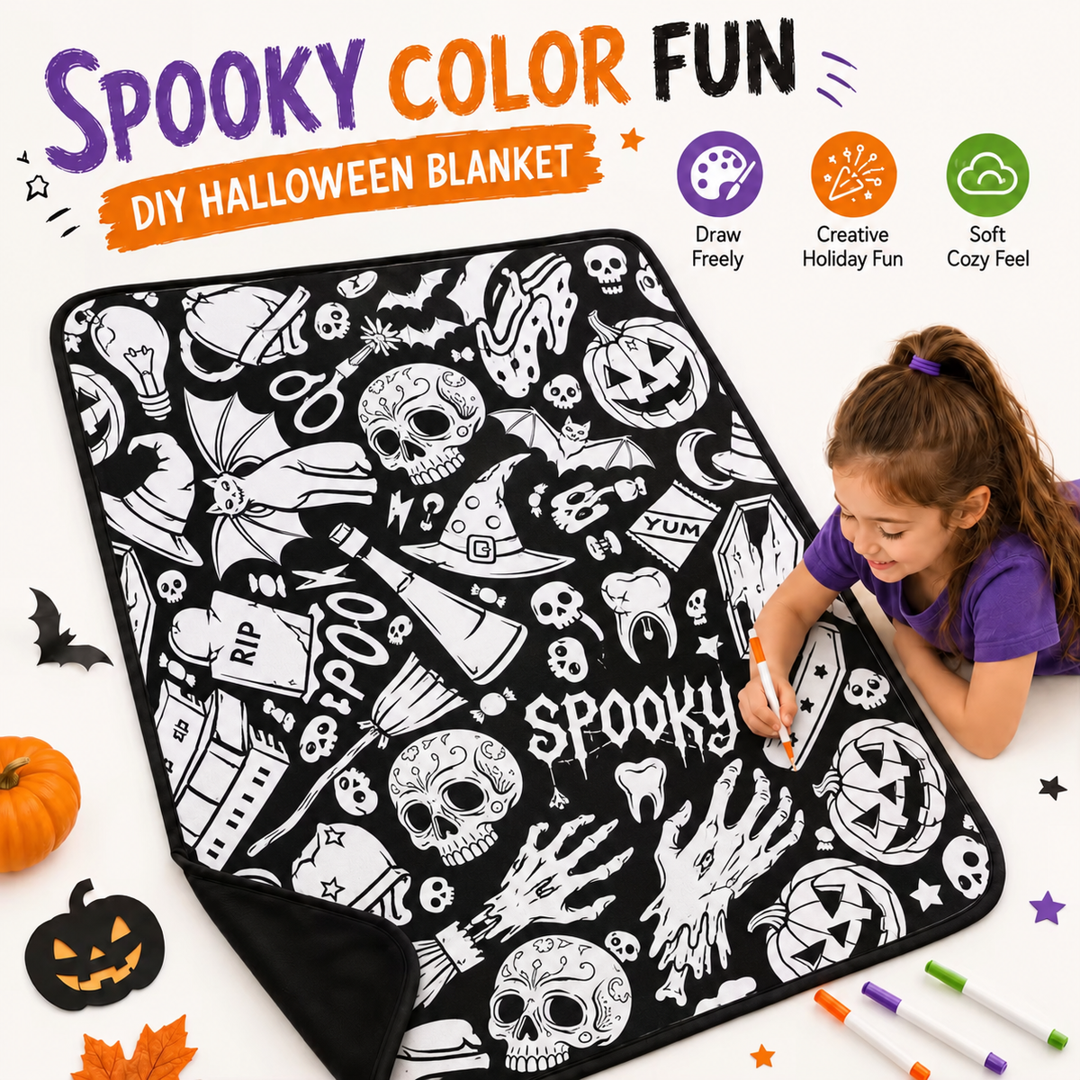 Washable DIY Doodle Graffiti Blanket for Kids Halloween Activity