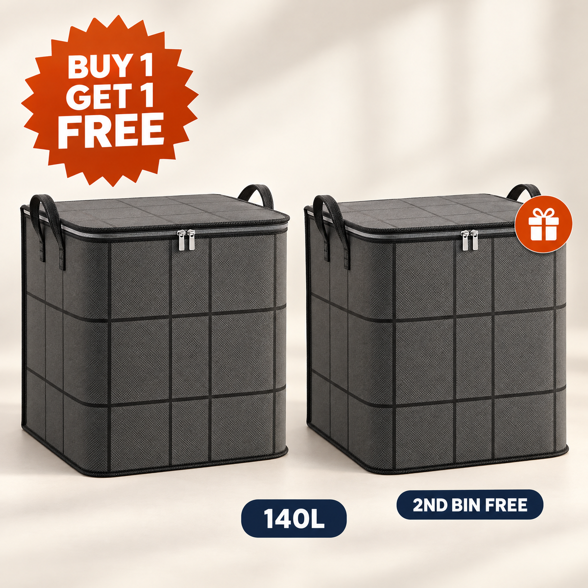 StowMax Extra Large Storage Bins 140L (2 Bins), buy one get one free