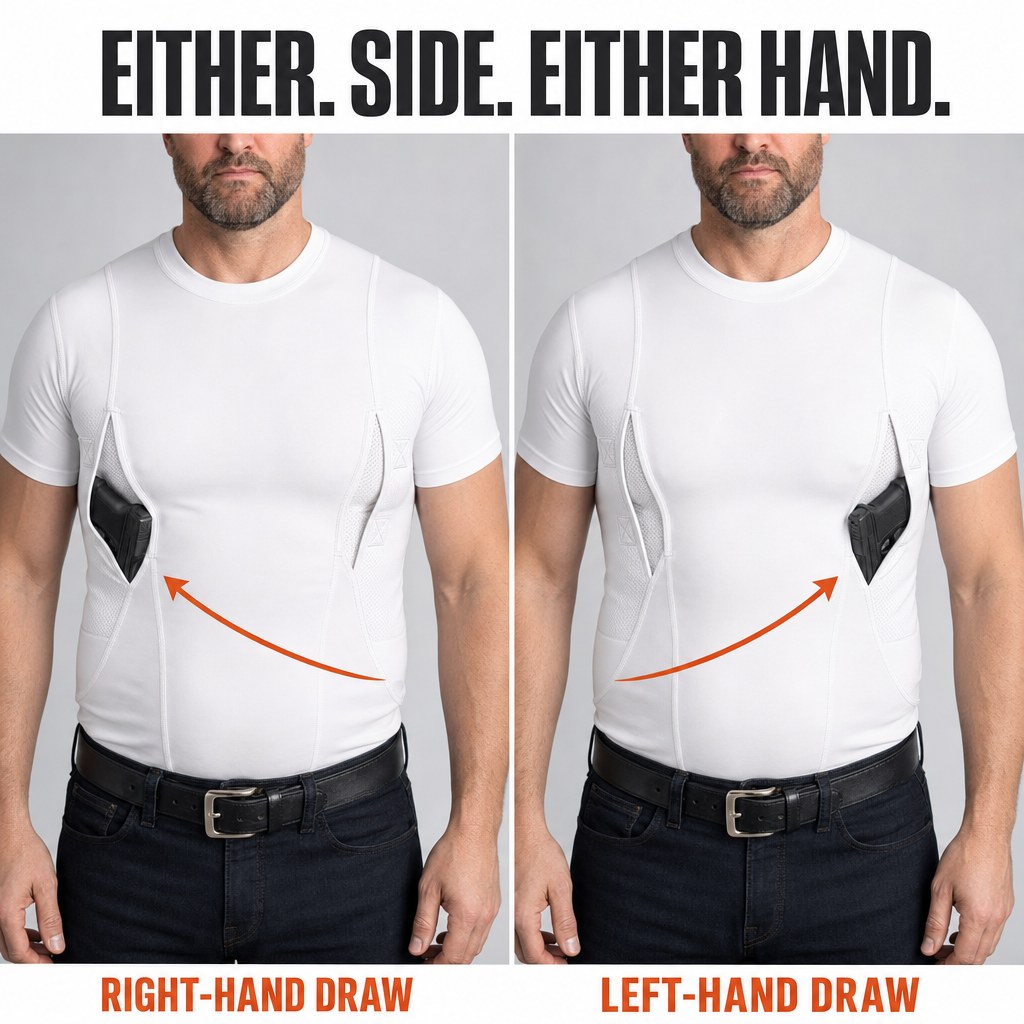 SureDraw Concealment Tee, worn right- or left-handed